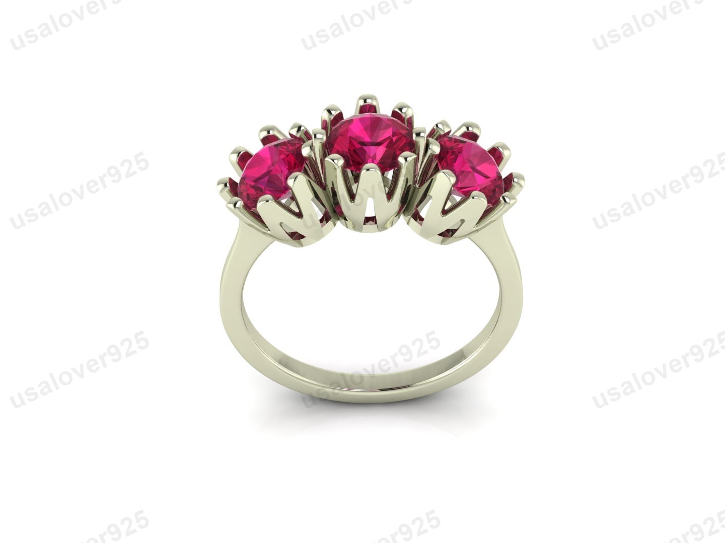 Ruby Three Gemstone Women Ring – 925 Sterling Silver Jewelry