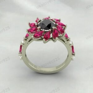 Black Onyx & Ruby Gemstone Trendy Women Ring – 925 Sterling Silver Jewelry