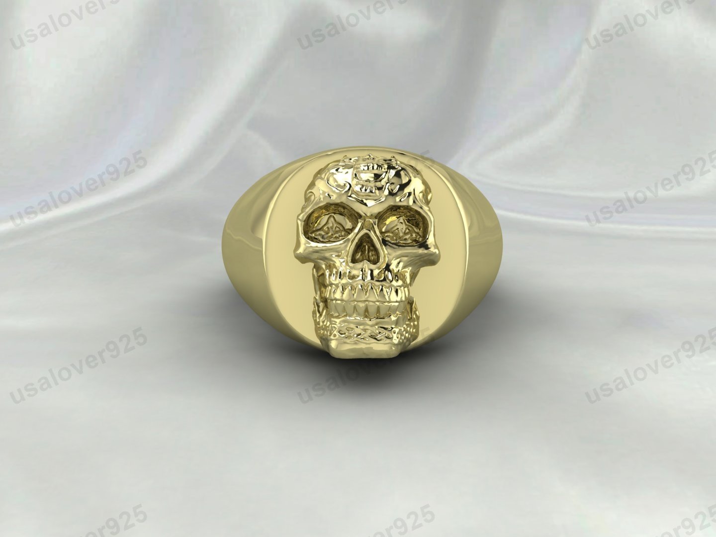 Unique Skull Design Signet Ring – High Quality Yellow Brass Unisex Jewelry - Image 2