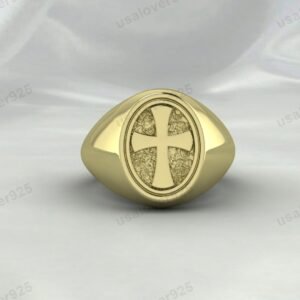 Pope Cross Design Signet Unisex Ring – High Quality Yellow Brass Jewelry