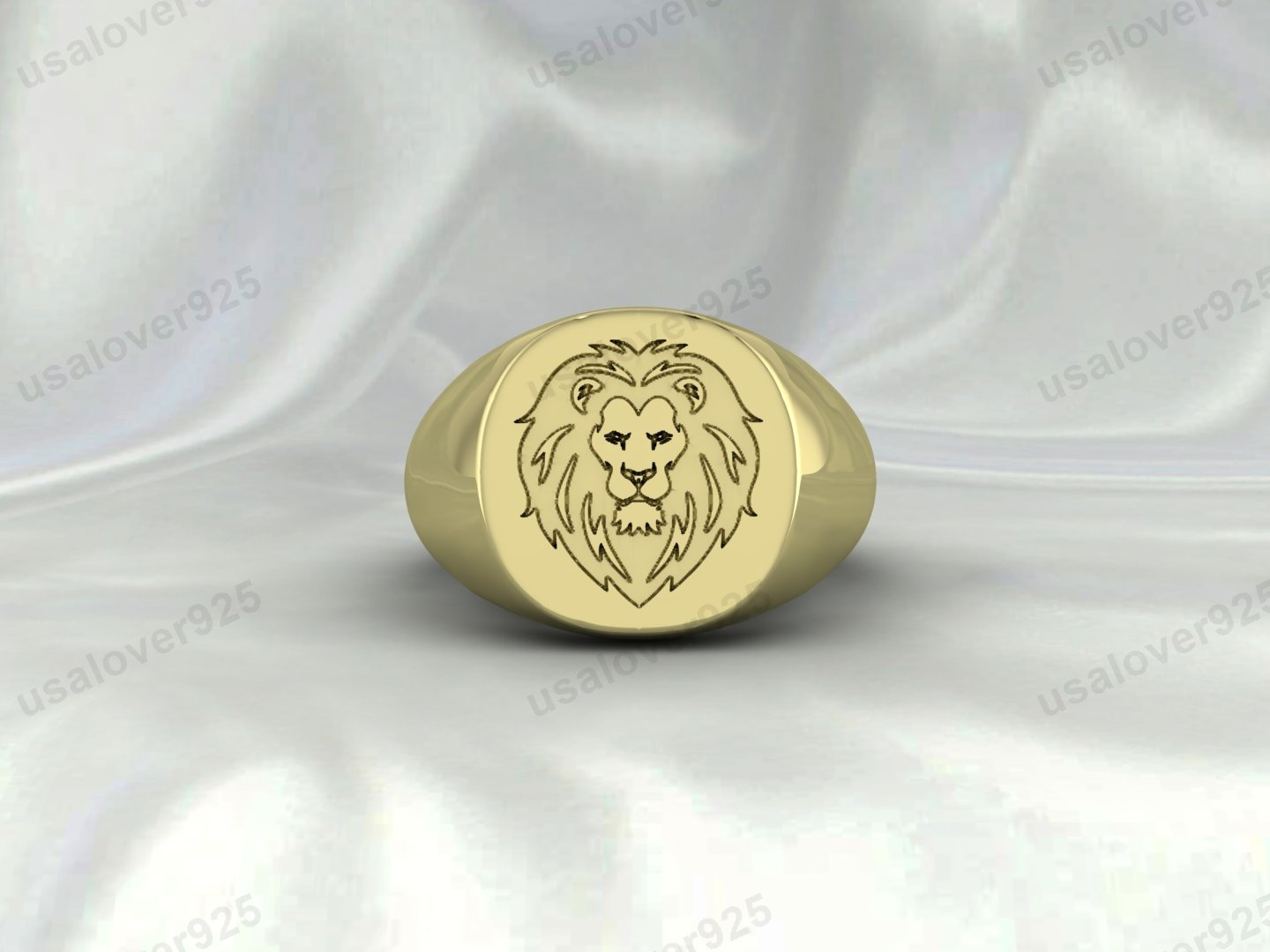Lion Face Design Signet Men's Ring – High Quality Yellow Brass Jewelry