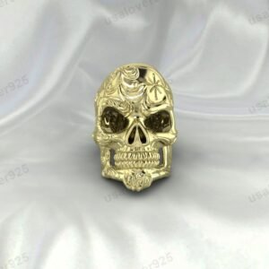 Skeleton Head Design Unisex Band Ring – High Quality Yellow Brass Jewelry