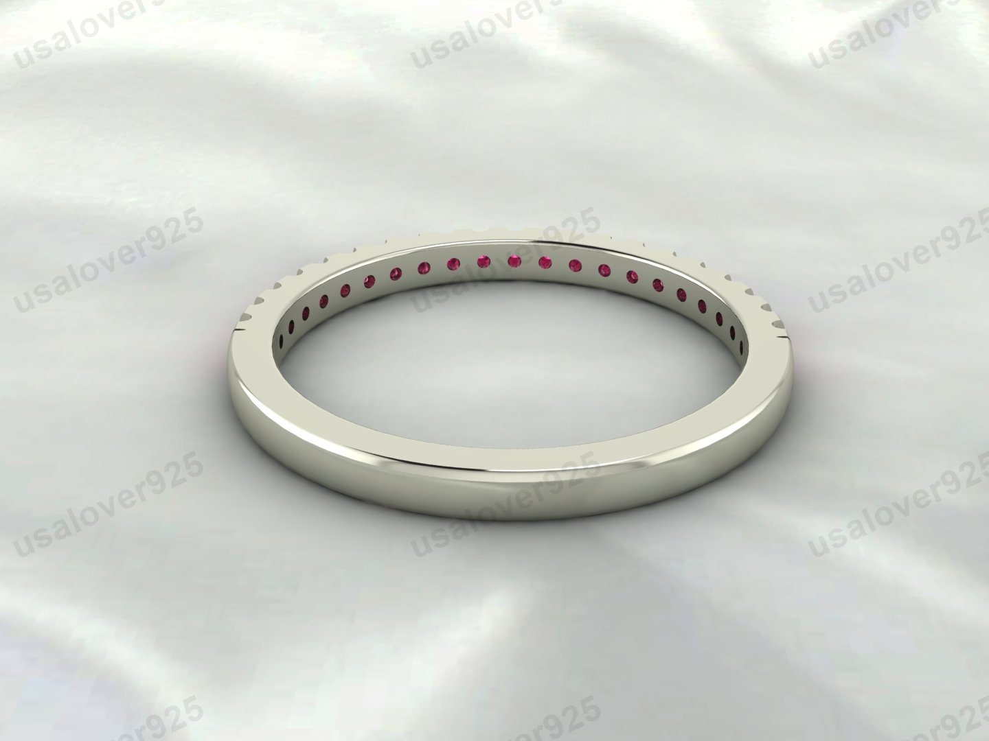 Ruby Gemstone Half Eternity Women Band – 925 Sterling Silver Ring Jewelry - Image 3