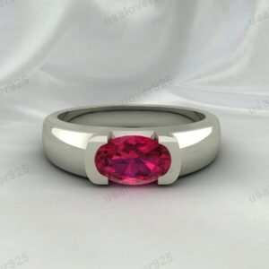 Ruby Oval Stone Solitaire Unisex Ring  – 925 Sterling Silver Jewelry