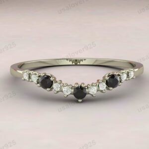 Black Onyx & CZ Diamond Stone Eternity Women Carved Band – 925 Sterling Silver Ring Jewelry