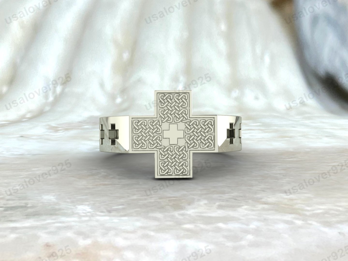 Celtic Cross Ornament Men Ring, 925 Sterling Silver Jewelry