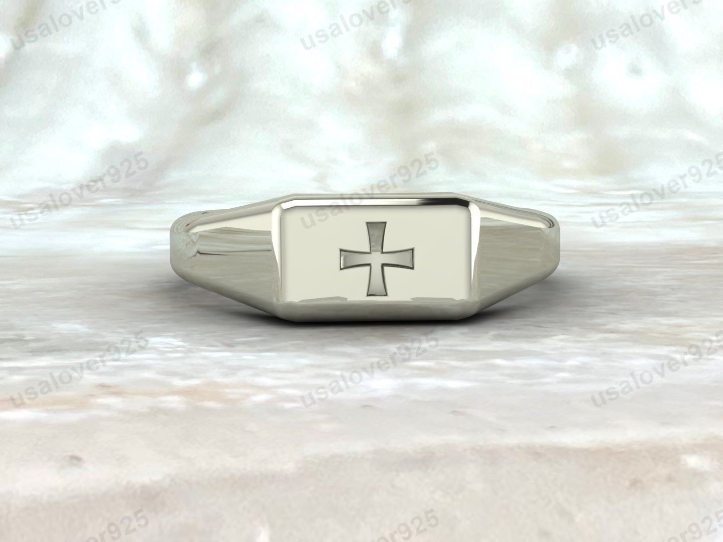 Cross Design Signet Unisex Ring, 925 Sterling Silver Jewelry - Image 2
