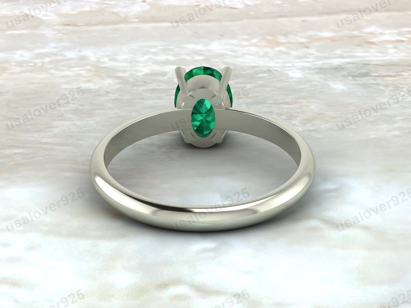 Emerald Oval Gemstone Solitaire Women Ring – 925 Sterling Silver Jewelry - Image 4