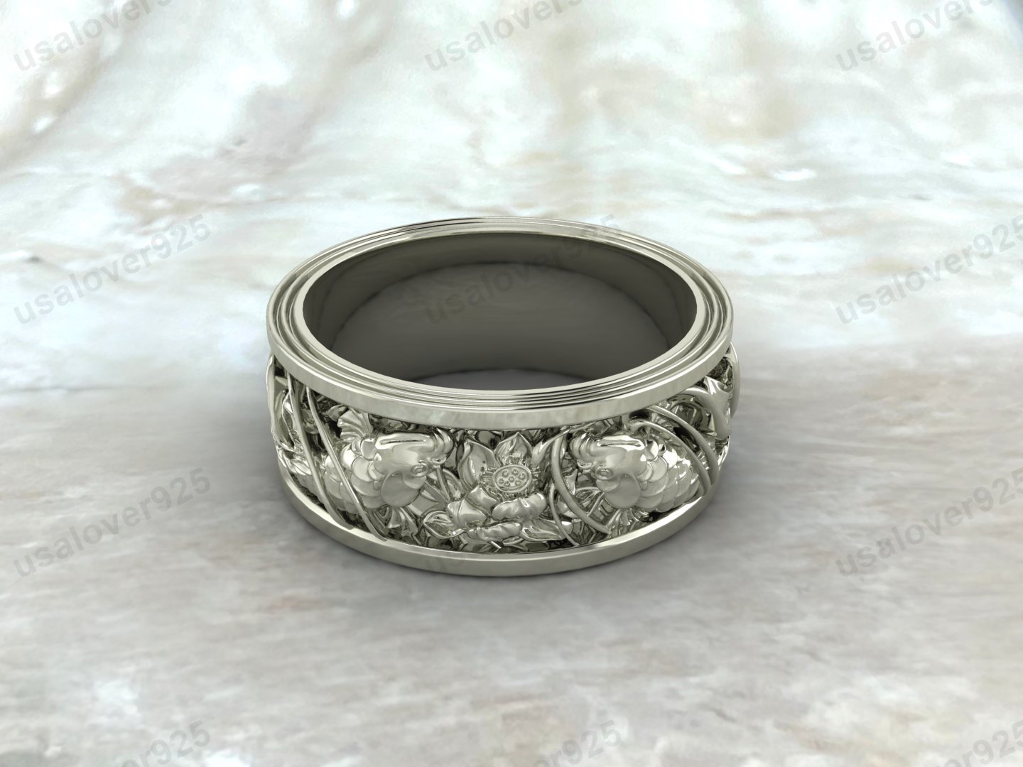 Japanese Carp Koi Fish Traditional Pattern Unisex Ring, 925 Sterling Silver Jewelry - Image 3