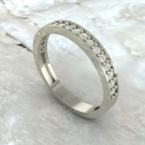 CZ Diamond Stone Half Eternity Women Band – 925 Sterling Silver Ring Jewelry