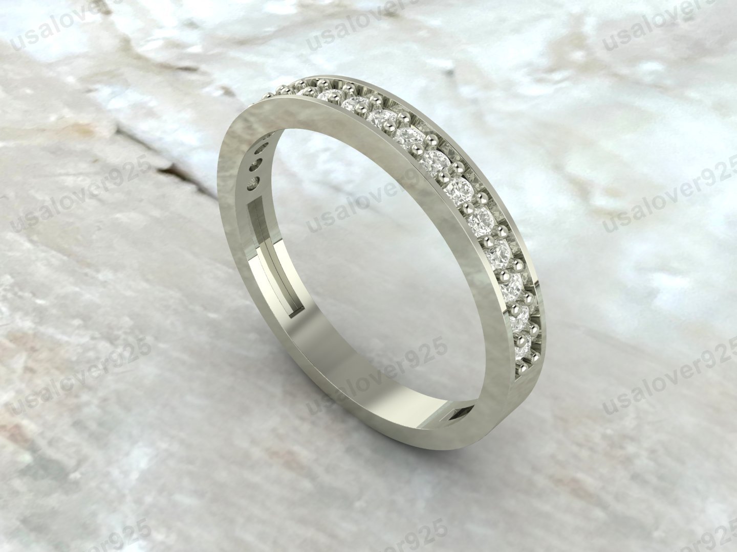 CZ Diamond Stone Half Eternity Women Band – 925 Sterling Silver Ring Jewelry