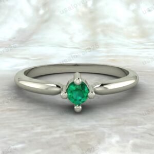 Emerald Gemstone Solitaire Women Ring – 925 Sterling Silver Jewelry