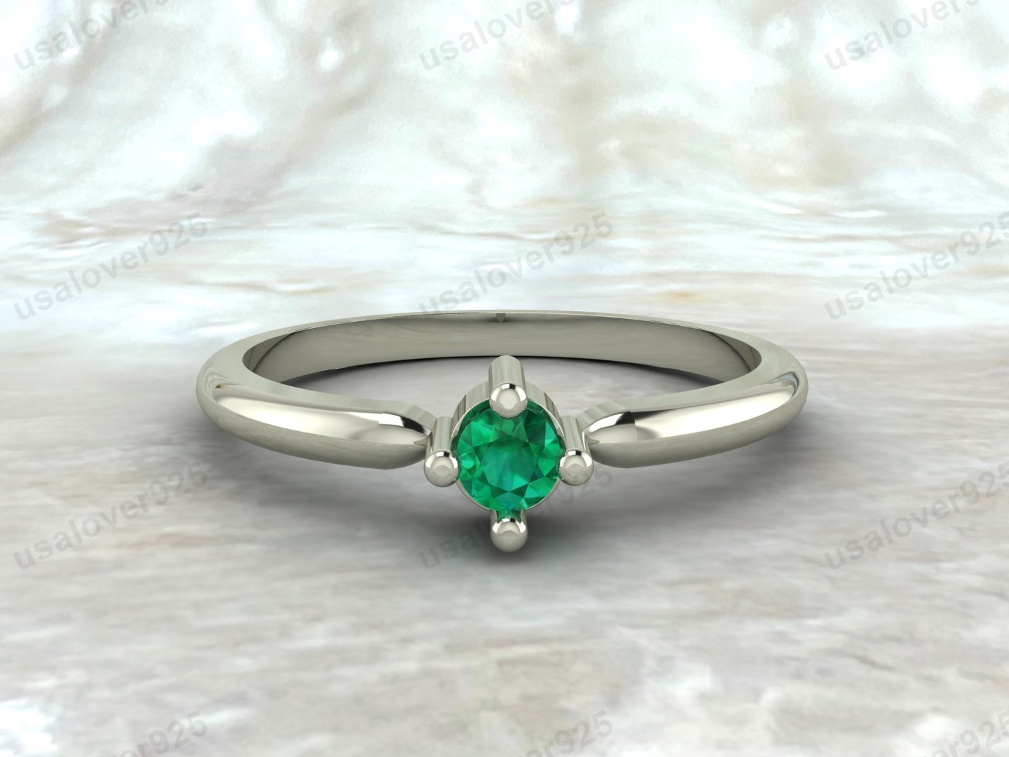 Emerald Gemstone Solitaire Women Ring – 925 Sterling Silver Jewelry