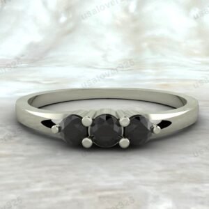 Black Onyx Three Gemstone Women Ring  – 925 Sterling Silver Jewelry