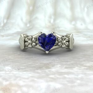 Blue Sapphire Heart Shape Gemstone Women Ring – 925 Sterling Silver Jewelry