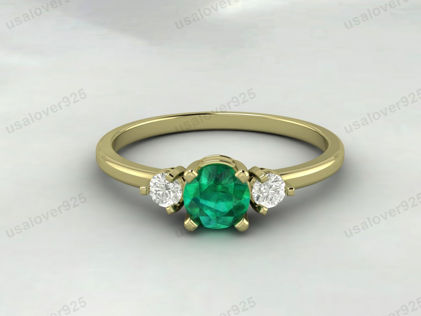 Emerald & CZ Diamond Gemstone Solitaire Women Ring – 925 Sterling Silver Jewelry - Image 3