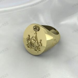 Masonic Chain Collar Grand Past Master Signet Unisex Ring – High Quality Yellow Brass Jewelry