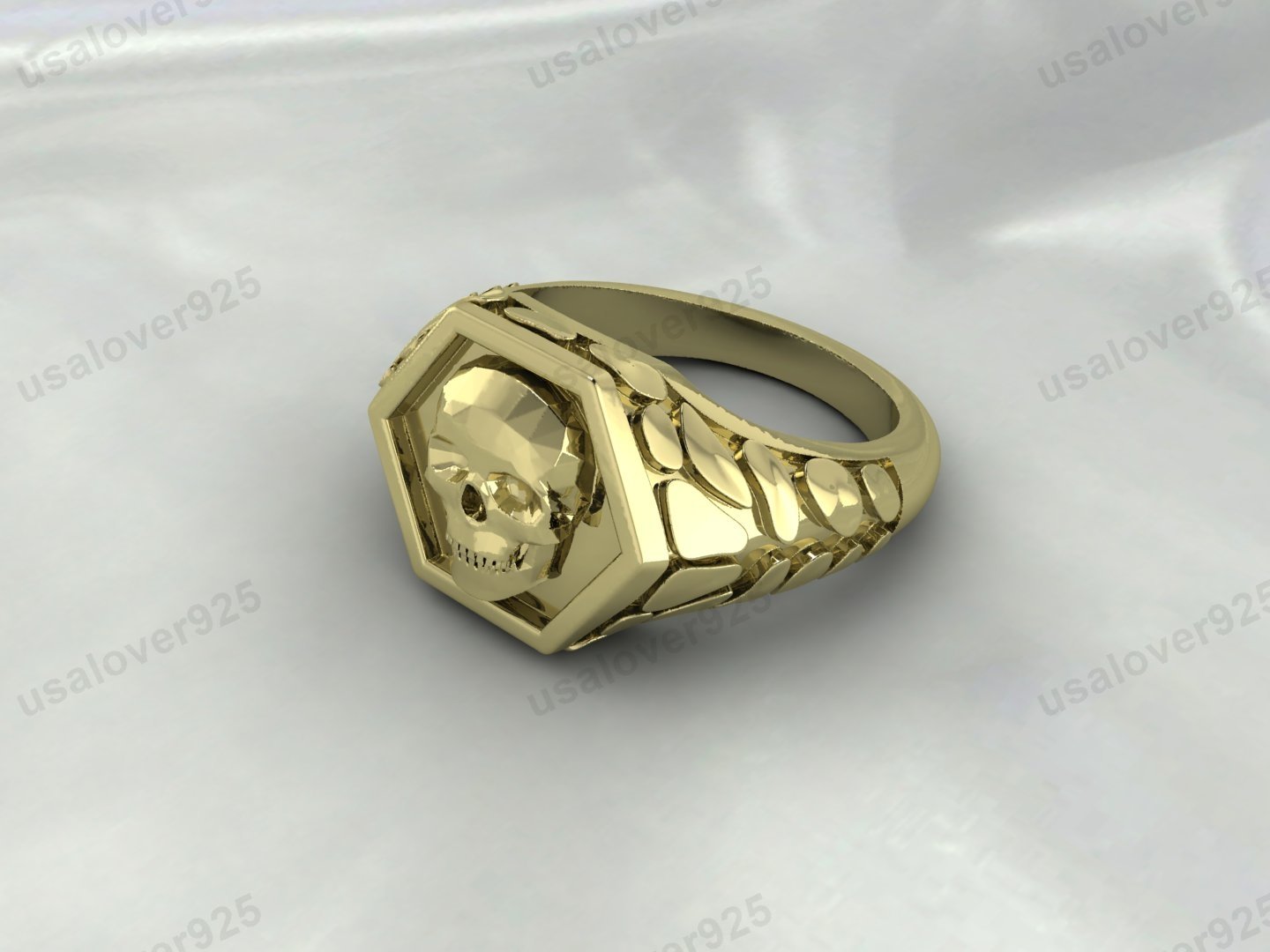 Skull Unique Design Mens Signet Ring – High Quality Yellow Brass Jewelry - Image 4