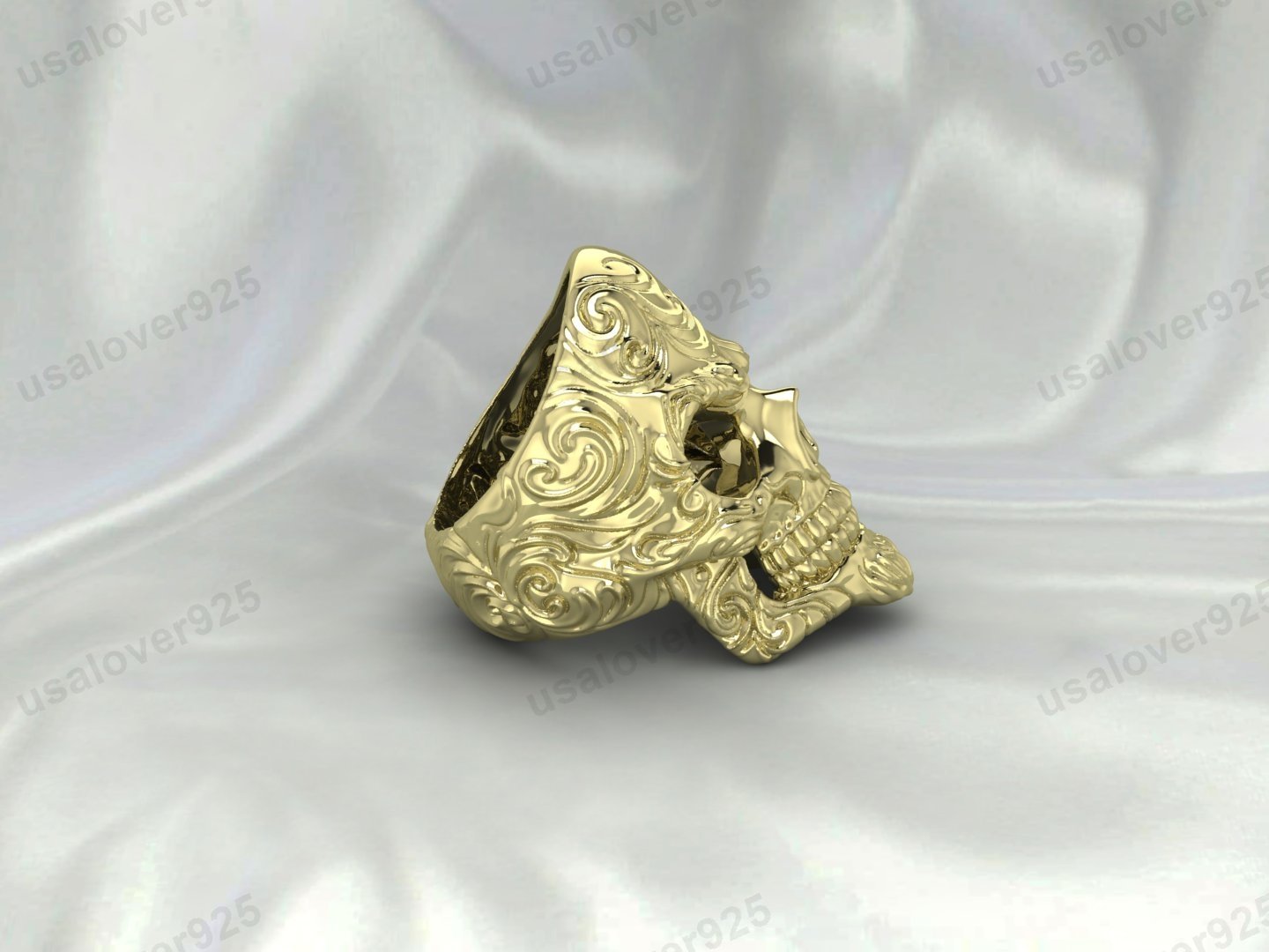 Skeleton Head Design Unisex Band Ring – High Quality Yellow Brass Jewelry - Image 2