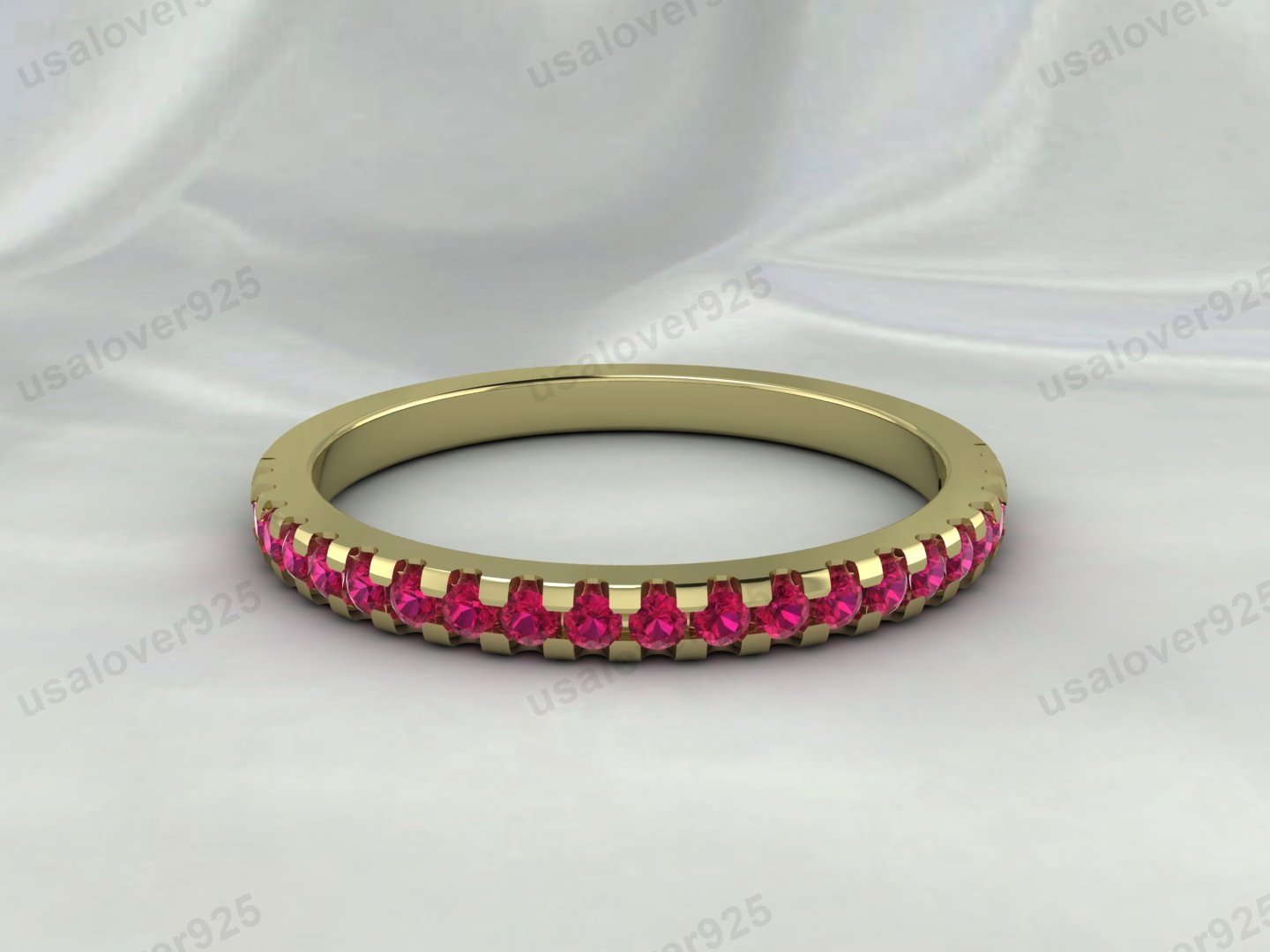 Ruby Gemstone Half Eternity Women Band – 925 Sterling Silver Ring Jewelry
