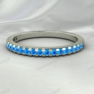Topaz Stone Half Eternity Women Band – 925 Sterling Silver Ring Jewelry