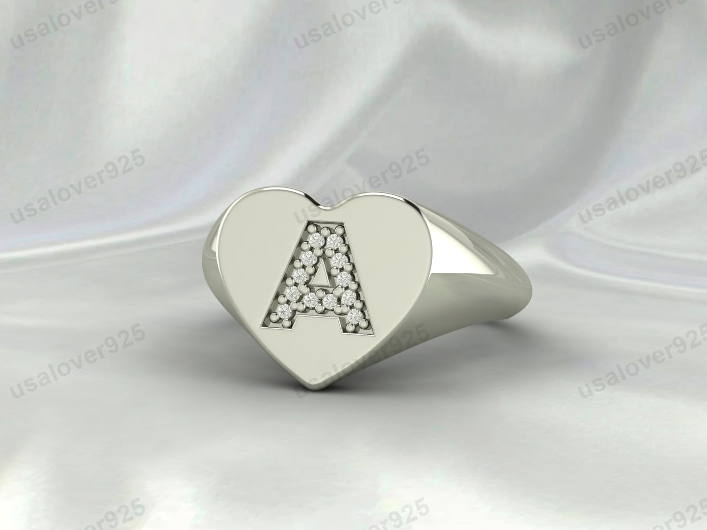 CZ Diamond Stone A Alphabet Unisex Ring – 925 Sterling Silver Jewelry