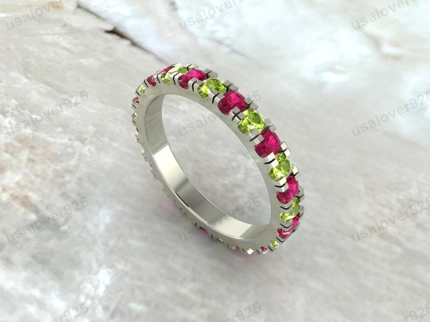 Ruby & Peridot Stone Full Eternity Women Band – 925 Sterling Silver Ring Jewelry - Image 4