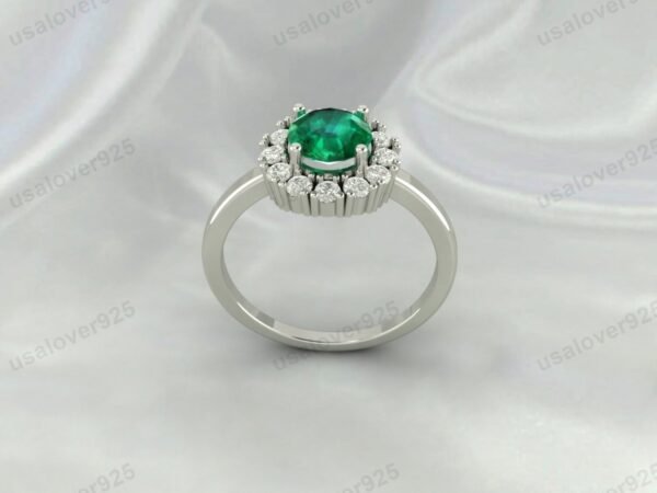Emerald Gemstone Solitaire Ring – Women’s 925 Sterling Silver Jewelry - Image 2