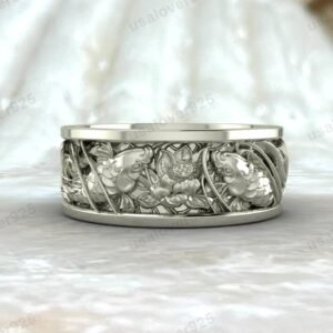 Japanese Carp Koi Fish Traditional Pattern Unisex Ring, 925 Sterling Silver Jewelry