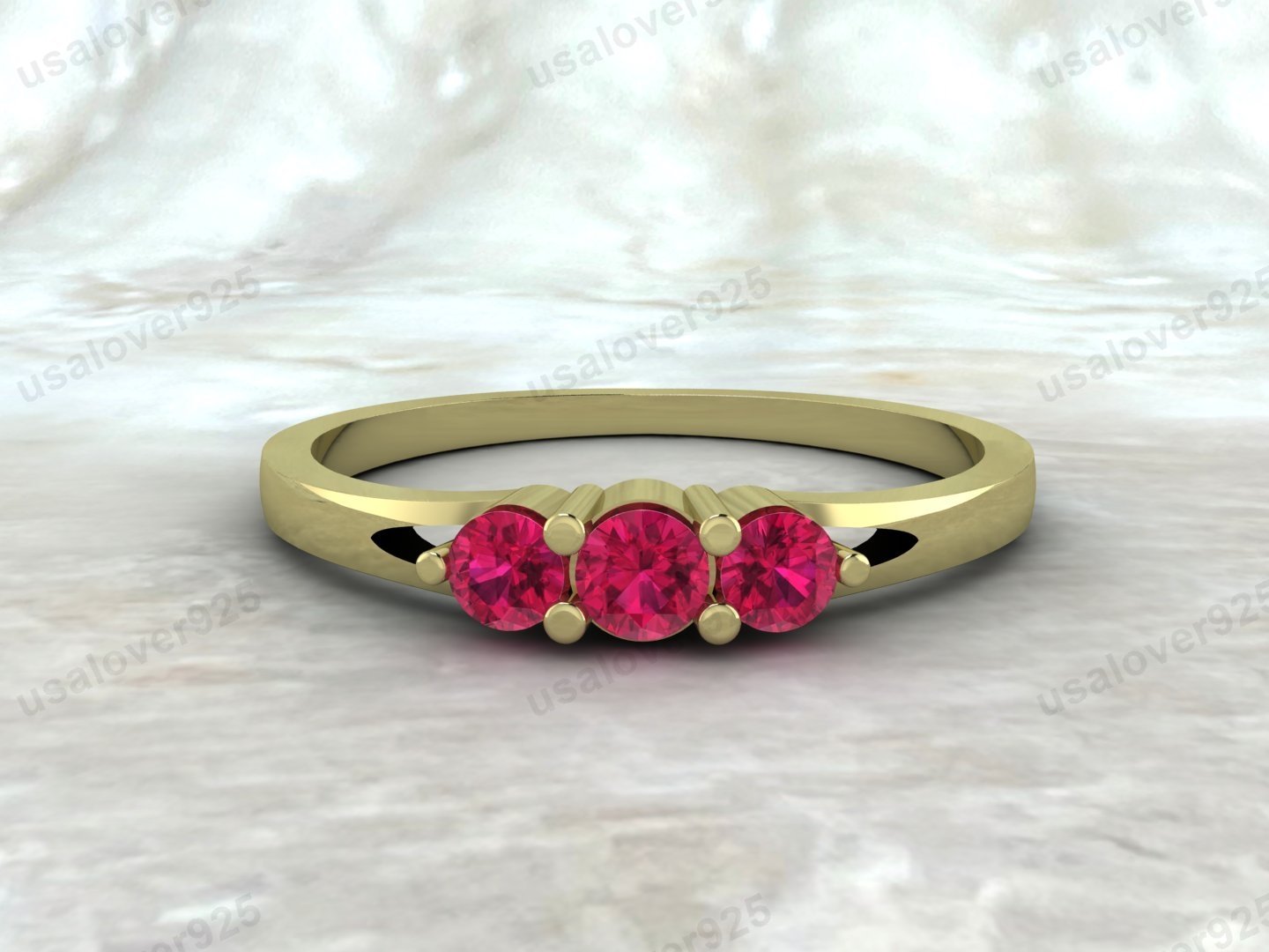 Ruby Three Gemstone Women Ring – 925 Sterling Silver Jewelry - Image 3