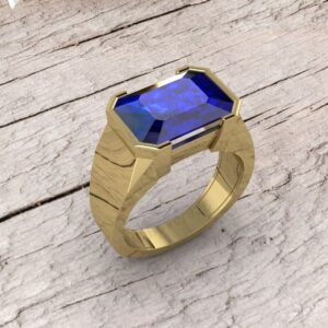 Sapphire Gemstone Men's Signet Ring, High Quality Yellow Brass Jewelry