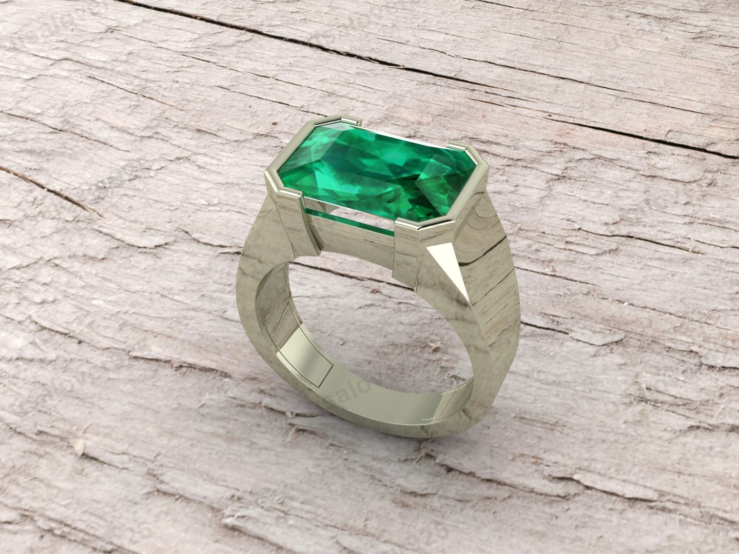 Emerald Gemstone Men's Signet Ring, 925 Solid Sterling Silver Jewelry