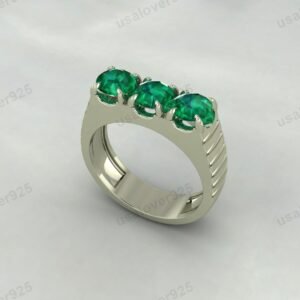 Emerald Round Gemstone Men's Signet Ring, 925 Sterling Silver Jewelry
