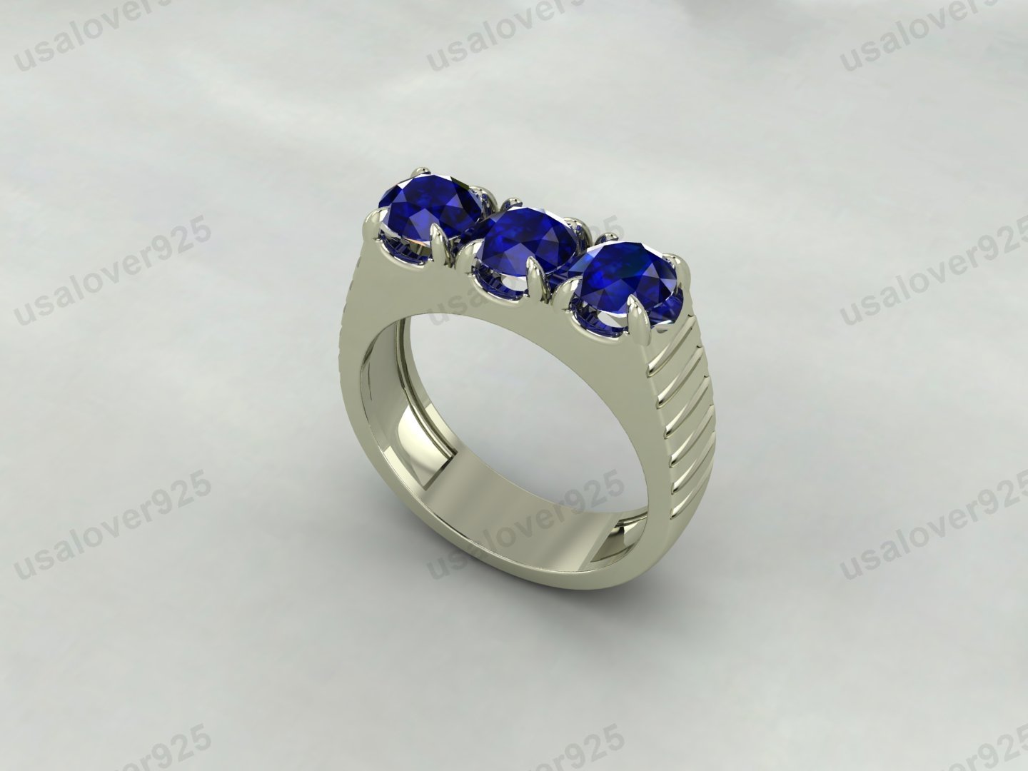 Sapphire Round Gemstone Men's Signet Ring, 925 Sterling Silver Jewelry - Image 3