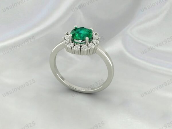 Emerald Gemstone Solitaire Ring – Women’s 925 Sterling Silver Jewelry - Image 3