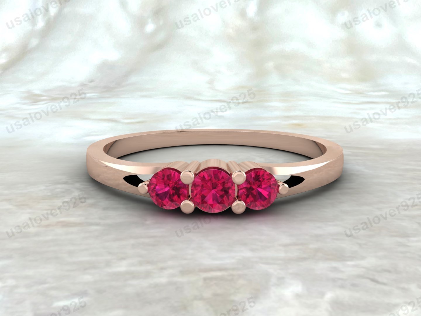 Ruby Three Gemstone Women Ring – 925 Sterling Silver Jewelry - Image 2