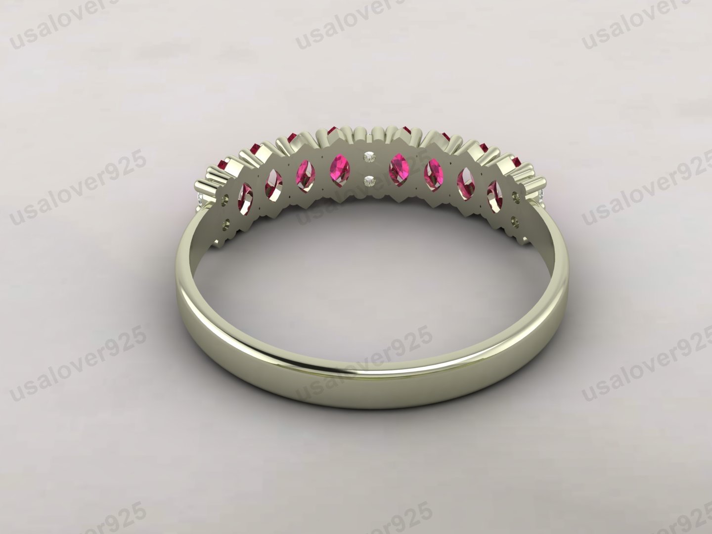 Ruby & CZ Diamond Gemstone Eternity Women Band – 925 Sterling Silver Ring Jewelry - Image 4