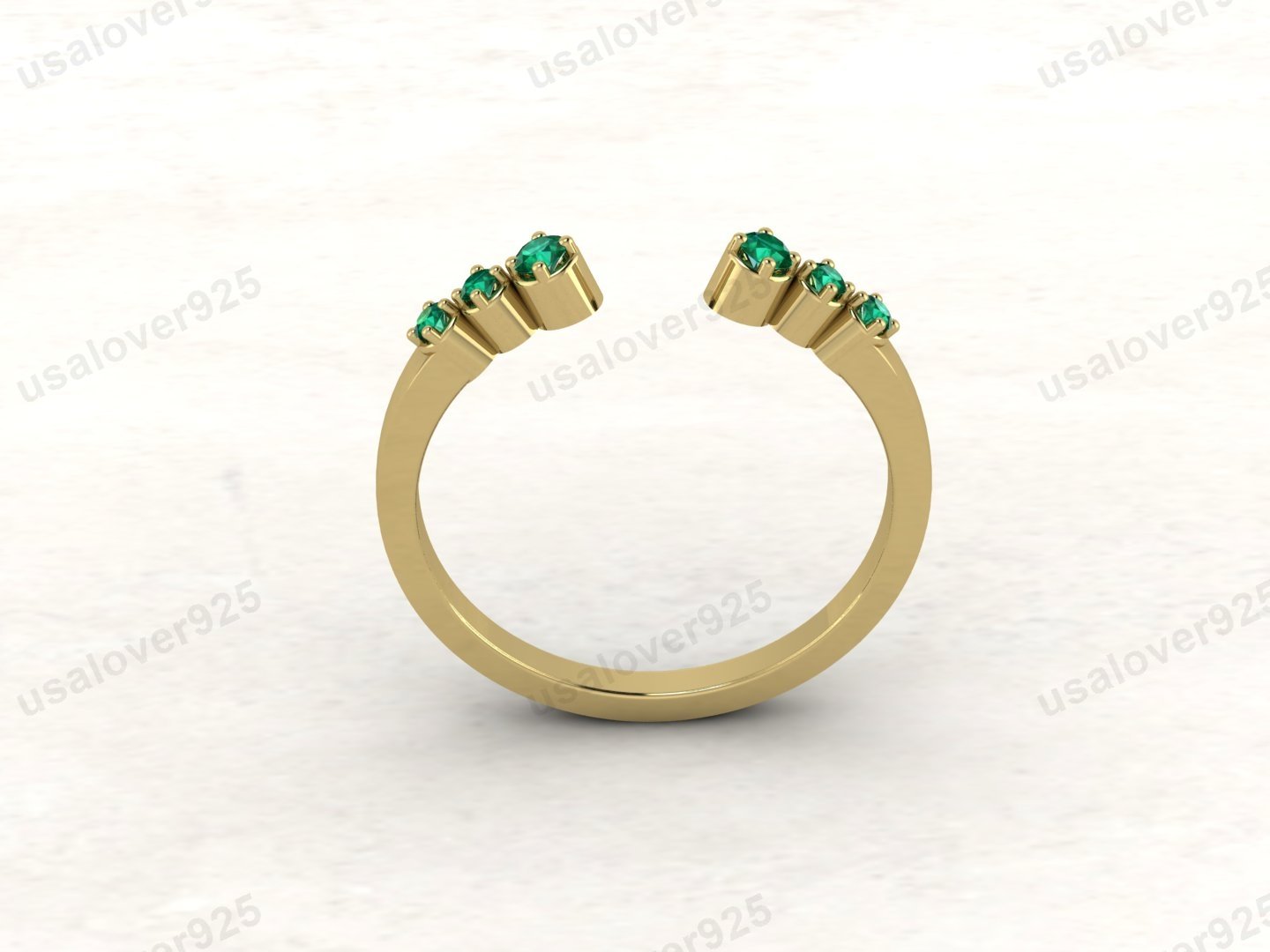 Emerald Stone Open Women Band – 925 Sterling Silver Ring Jewelry - Image 3