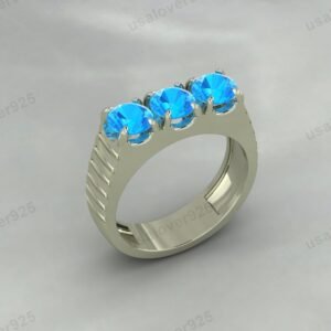 Topaz Round Gemstone Men's Signet Ring, 925 Sterling Silver Jewelry