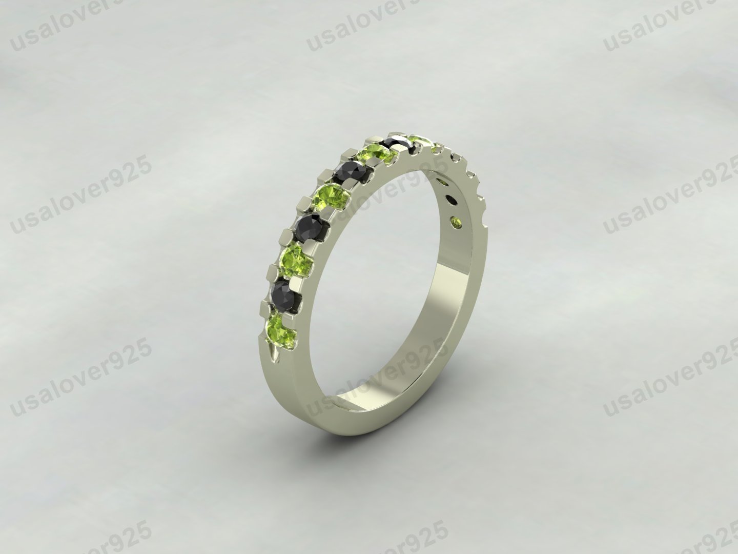 Onyx & Peridot Half Eternity Women Band – 925 Sterling Silver Ring Jewelry - Image 4