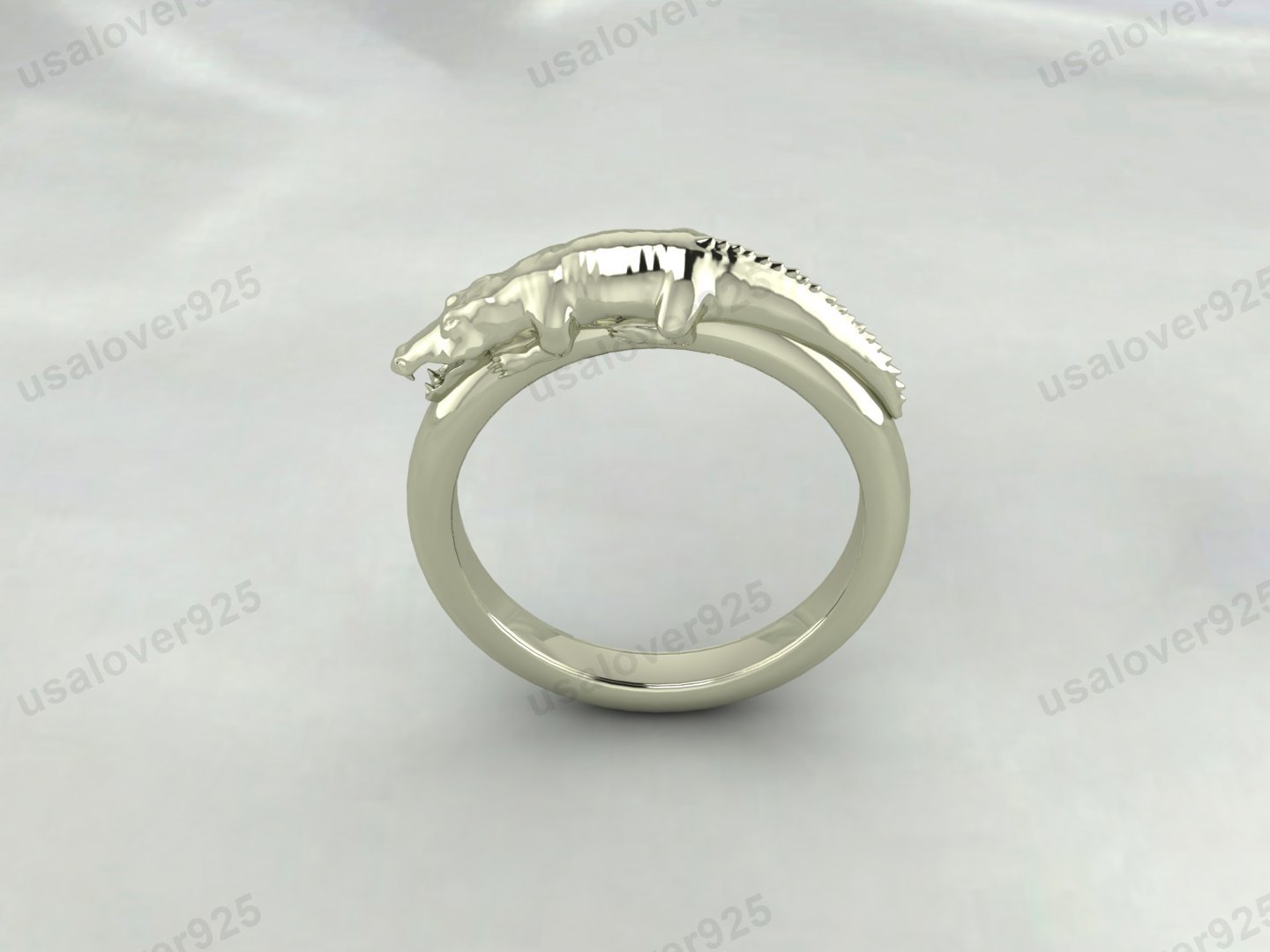 Alligator Animal Unique Design Unisex Band, 925 Sterling Silver Ring Jewelry