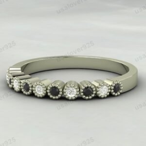 Black Onyx & CZ Diamond Stone Half Eternity Women Band – 925 Sterling Silver Ring Jewelry