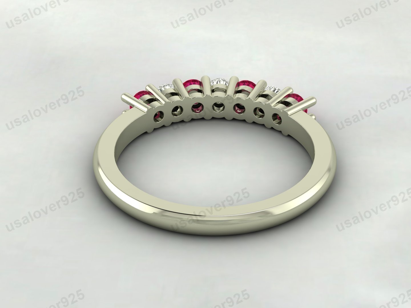 Ruby & CZ Diamond Gemstone Half Eternity Women Band – 925 Sterling Silver Ring Jewelry - Image 3