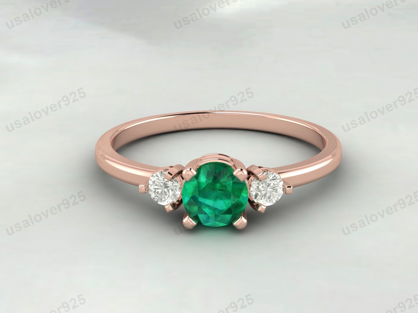 Emerald & CZ Diamond Gemstone Solitaire Women Ring – 925 Sterling Silver Jewelry - Image 2