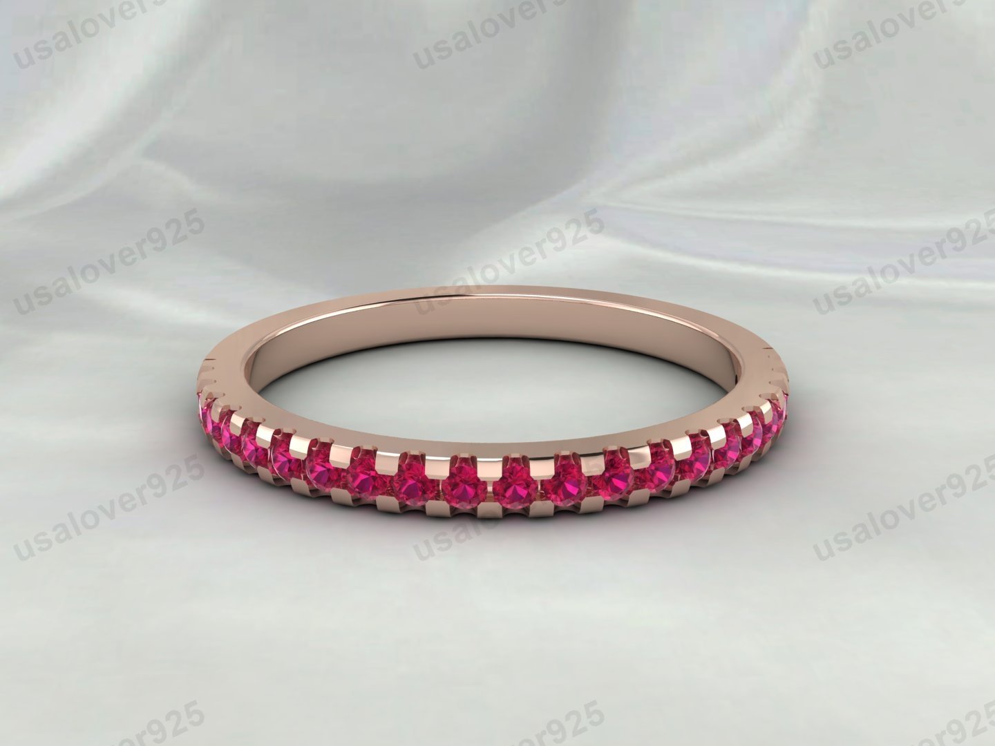 Ruby Gemstone Half Eternity Women Band – 925 Sterling Silver Ring Jewelry - Image 4