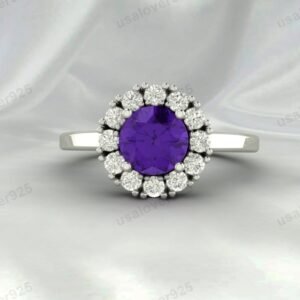 Amethyst Purple Stone Solitaire Ring – Women’s 925 Sterling Silver Jewelry