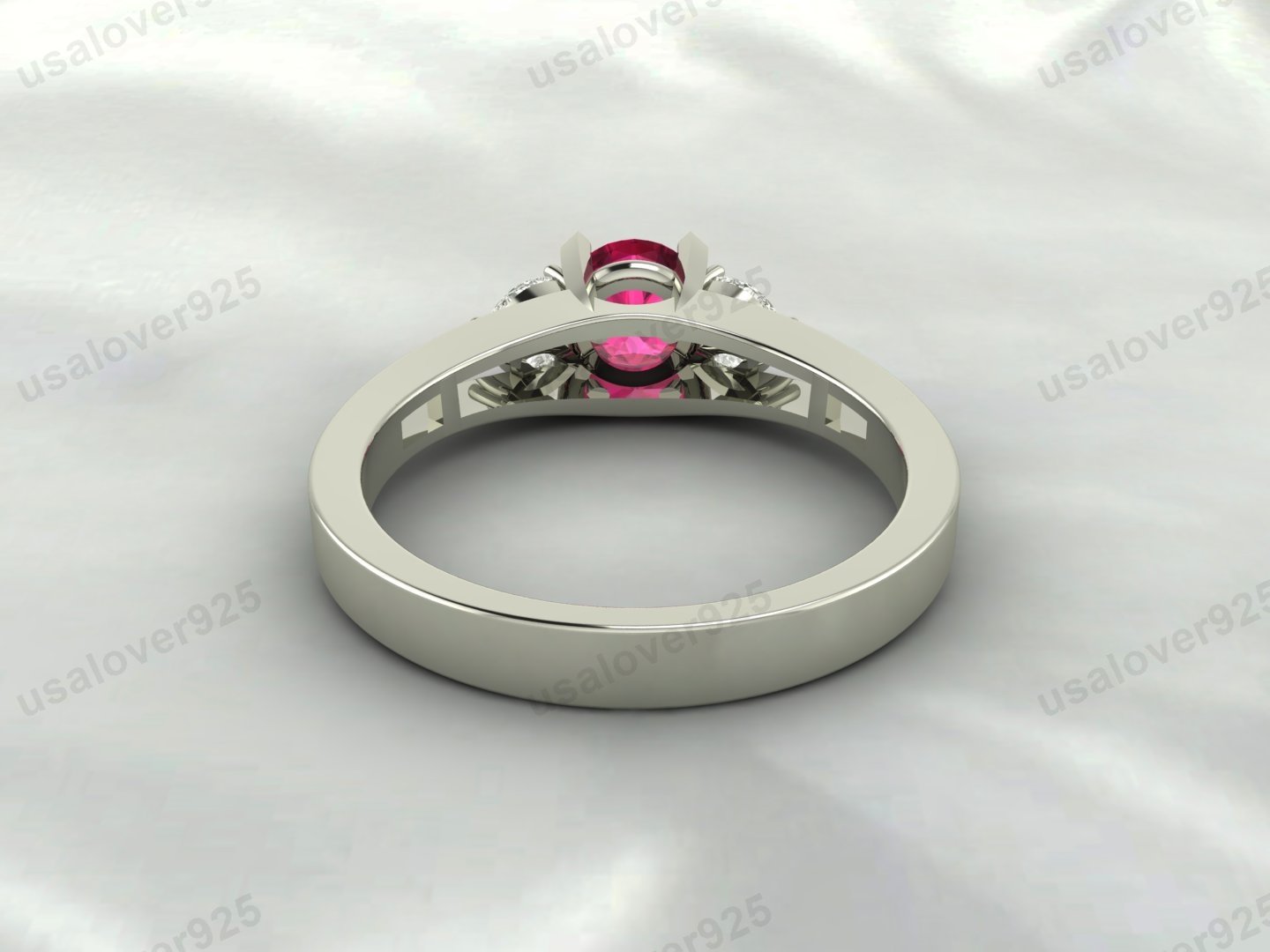 Ruby & CZ Diamond Gemstone Solitaire Women Ring – 925 Sterling Silver Jewelry - Image 4