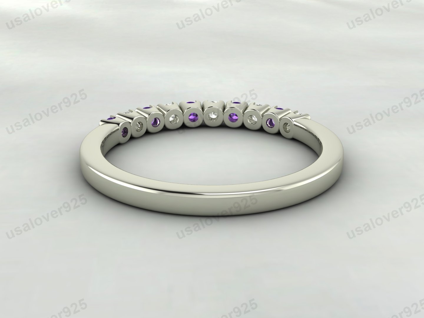 Amethyst & CZ Diamond Stone Eternity Band for Women – 925 Sterling Silver Ring Jewelry - Image 4