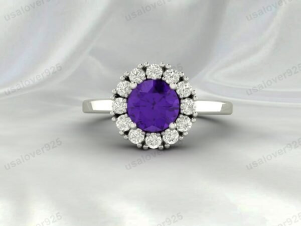 Amethyst Purple Stone Solitaire Ring – Women’s 925 Sterling Silver Jewelry