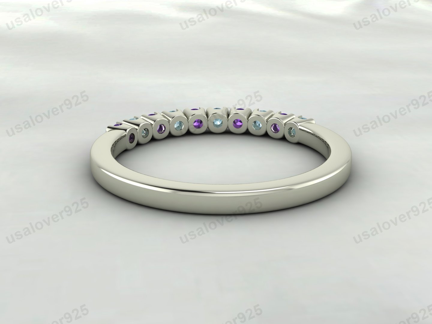 Amethyst & Aquamarine Stone Eternity Band for Women – 925 Sterling Silver Ring Jewelry - Image 4